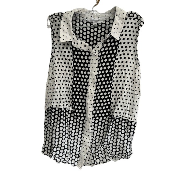 Liverpool Los Angeles Tops - Liverpool Los Angeles Sleeveless Polka Dot Button Down Shirt Black White Large